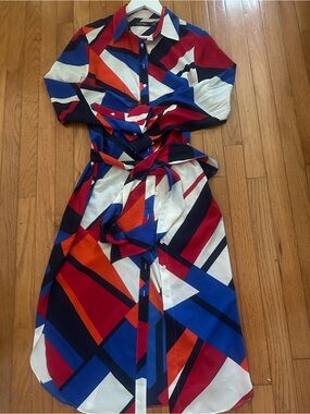 Ralph Lauren Navy, White & Red Striped Silk Blouse